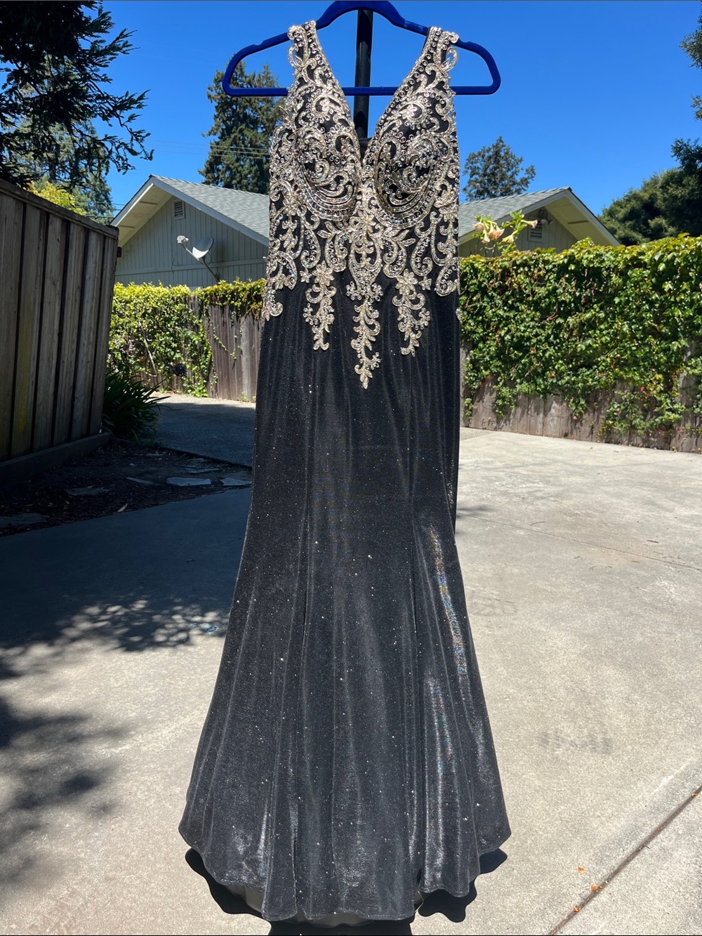 Dancing Queen Black Evening Gown with Gold Embellishment